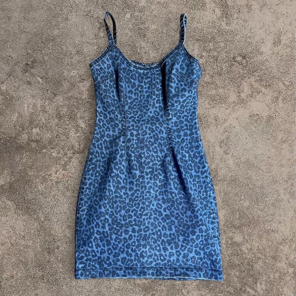 Charlotte Russe Blue Leopard Print Slip Mini Dress